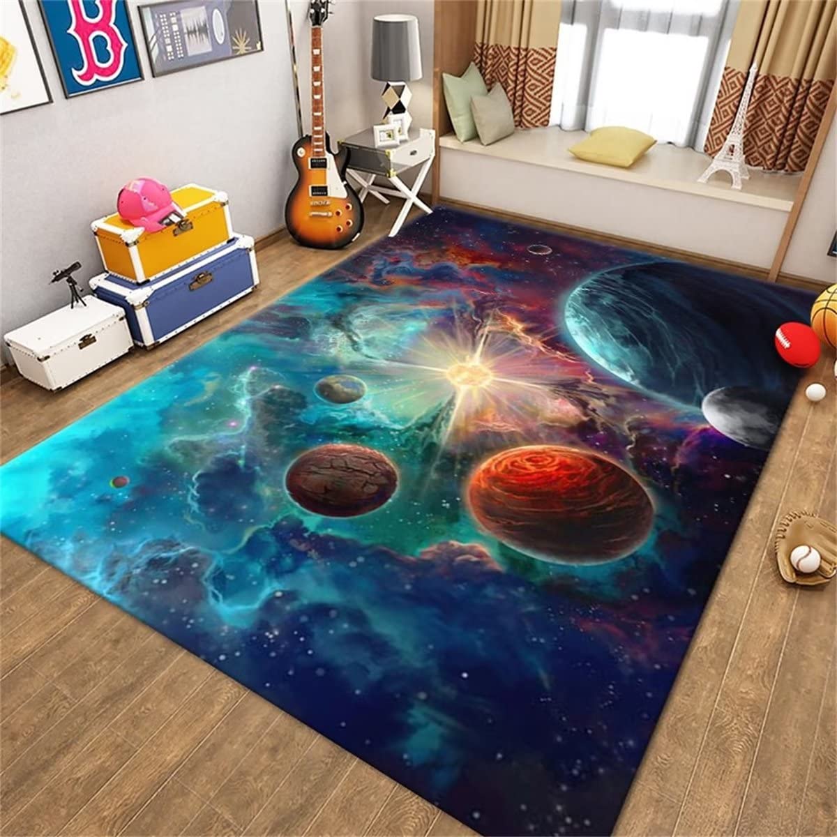 Photo 1 of Large Washable Rugs for Boys Room Outer Space Planet Print Floor Carpets for Living Dinning Room Bedroom Modern Non Skid Starry Sky Mats Pads