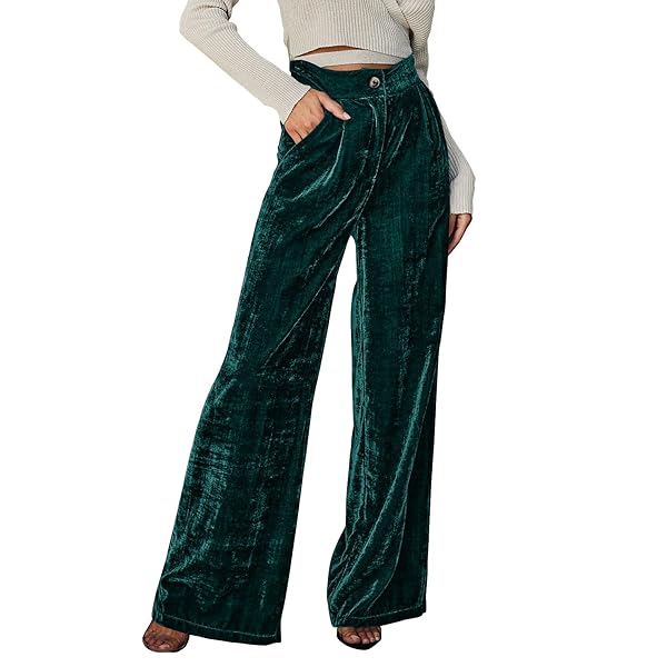 FAIABLE VELVET PANTS FOR WOMEN HIGH WAISTED WIDE...