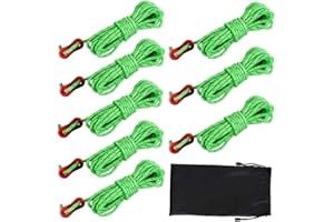 8 Pack Reflective Nylon Rope, Kulannder 4mm Reflective Tent Rope Cord Lightweight Tent Guy Ropes with Aluminum Tensioners Adj