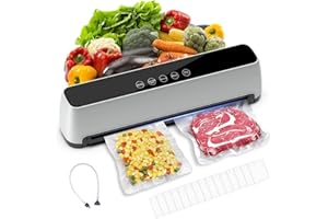 AKJBL Vacuum Sealer Machine New Upgraded One-Touch Full Automatic Vacuum Sealer with LED Touch Screen Indicator Lights,Air Sealing System for Food Storage Dry/Moist Modes with 15 Seal Bags and 1 Hose.