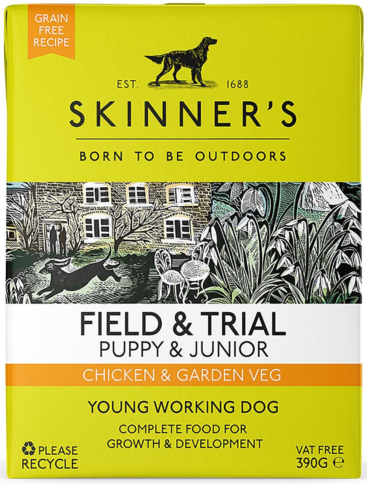 Skinner's Field & Trial Puppy & Junior - Chicken & Garden Veg, Wet Dog Food, Grain Free, 390g (Pack of 18)