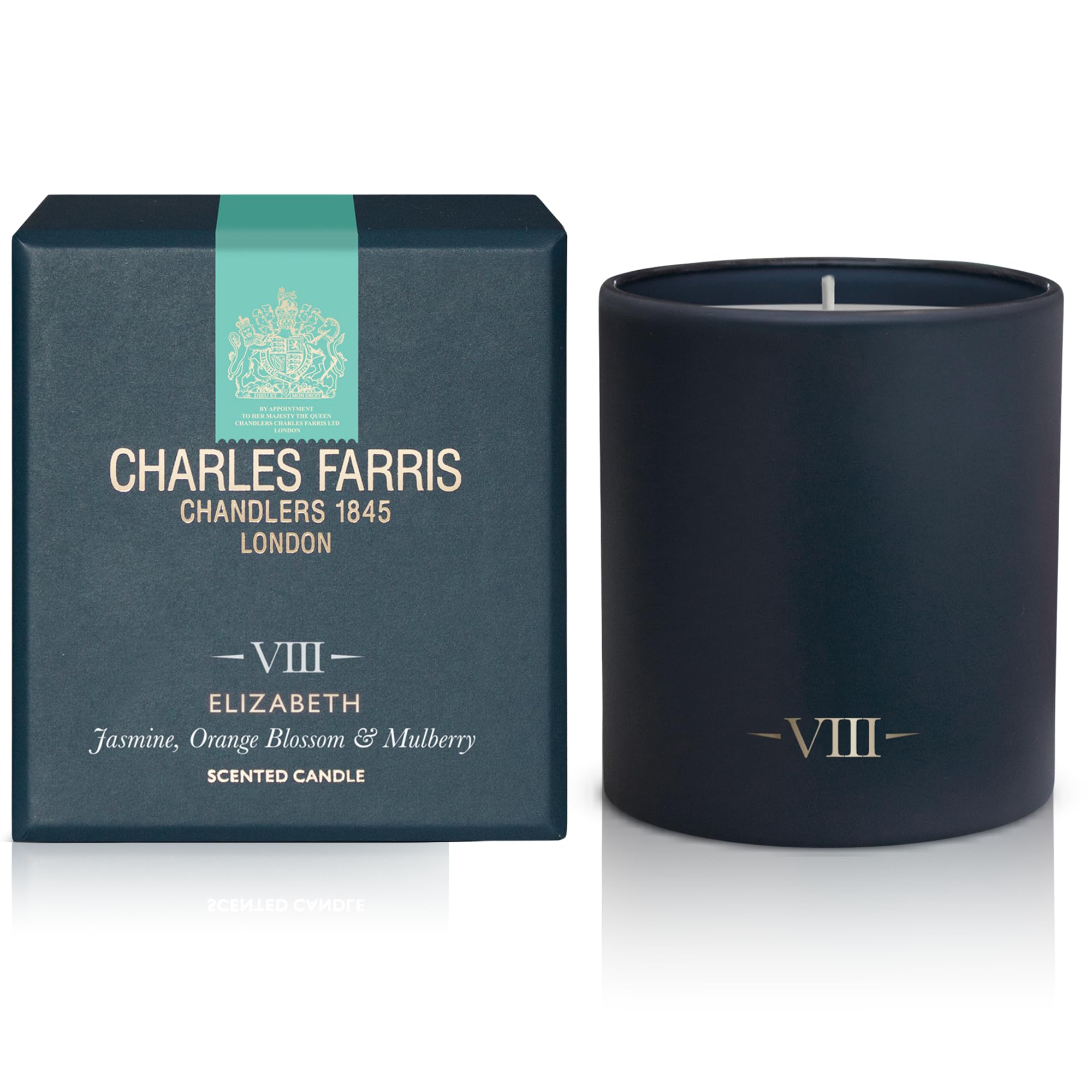 Charles Farris Luxury Scented Candle - Orange Blossom, Jasmine & Mulberry - 50+ Hours Burn Time - Artisan Hand-Finished Glass Jar, Made in England (Elizabeth)