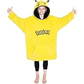 Pokemon Blanket Hoodie for Kids Teens Oversized Fleece Wearable Hoodie Blanket Pikachu Loungewear Gifts for Boys