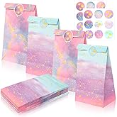 18pcs Tie Dye Gift Bags Thickened With Stickers, Cute Gradient Watercolor Paper Gift Bags Small Size 8.7x4.7x3.1 Tie Dye Party Favors Bags Bulk Mini Tiny Pink Goody Bag for Wedding Rainbow Kids Girl Birthday