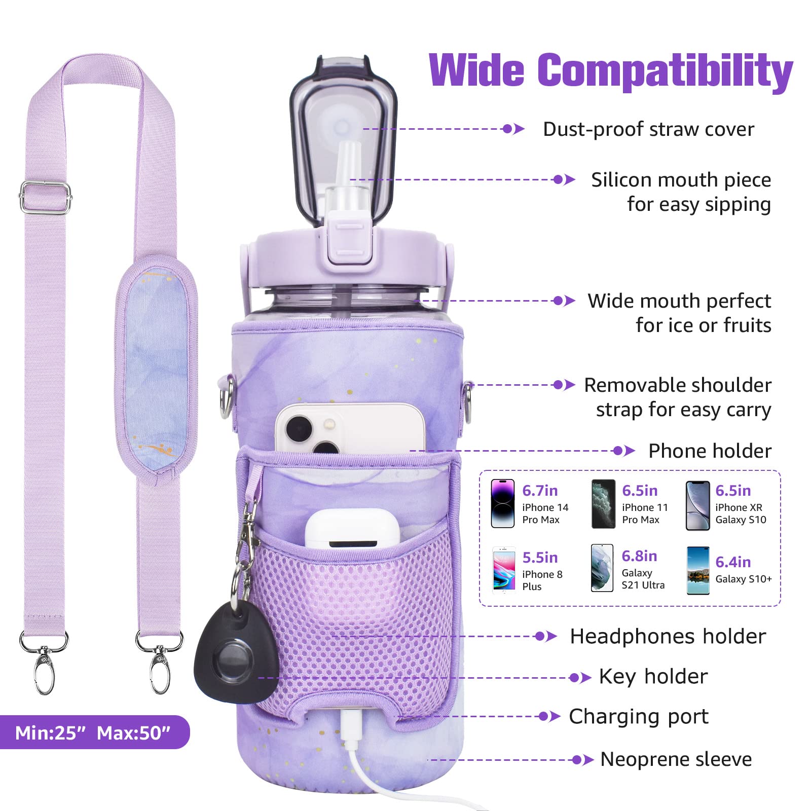 Chokoter Half Gallon Water Bottle with Sleeve, 64OZ Motivational Water Bottle with Straw & Time Marker, BPA Free Leakproof Large Sports Water Bottle, Reusable Water Jug for Workout Gym Sport