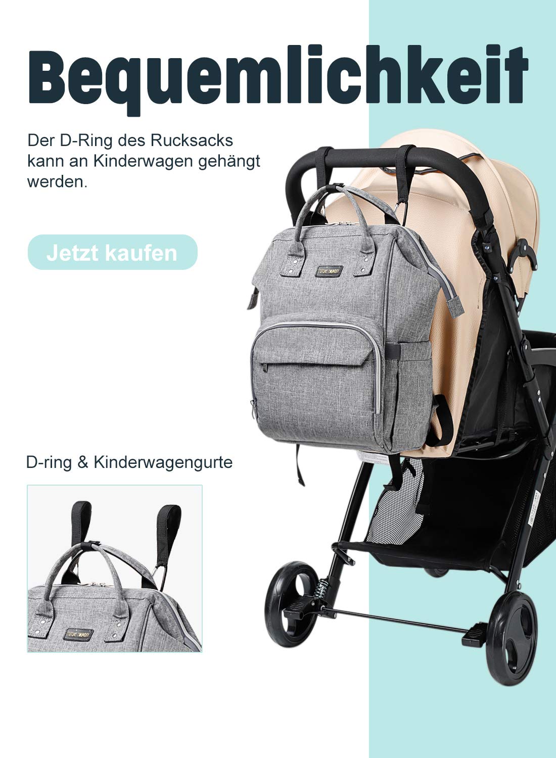 Baby Wickelrucksack Wickeltasche Multifunktional mit USB-Lade Port Oxford Wasserdichte Große Kapazität Babytasche für Reise,Grau