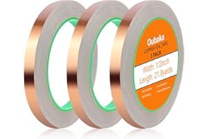 OUBAKA 3 Pack Copper Foil Tape (1/2inch X 66 FT) Copper Tape for Stained Glass, Copper Foil with Conductive Adhesive for Guitar & EMI Shielding, Paper Circuits, Electrical Repairs, Soldering, Grounding