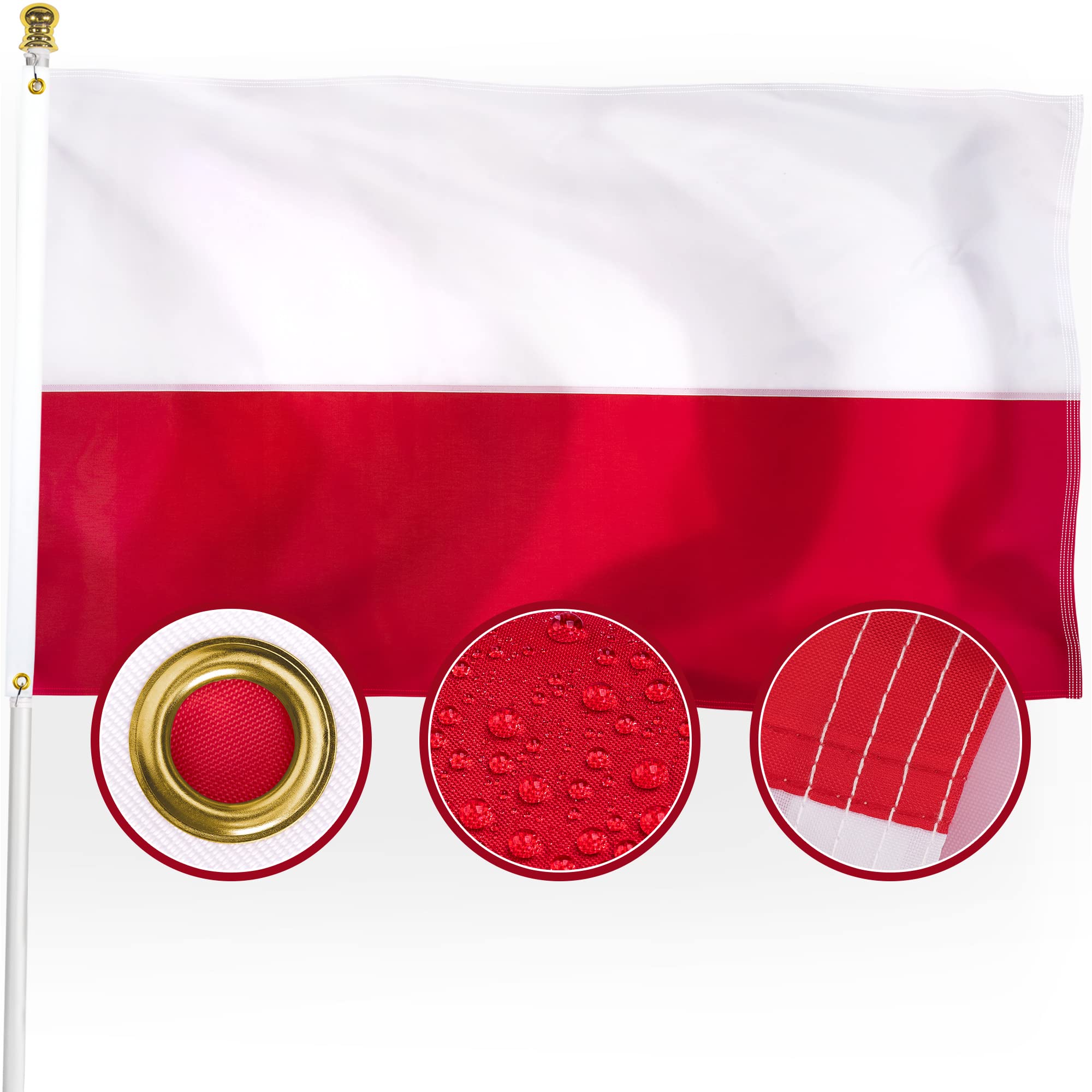 Photo 1 of XIFAN Premium Poland Flag 3x5 ft Outdoor, Large Double Sided Heavy Duty 210D Nylon Republic of Poland National & Country Flag, Longest Lasting Decoration with 4-Stitch Hemming, Brass Grommets