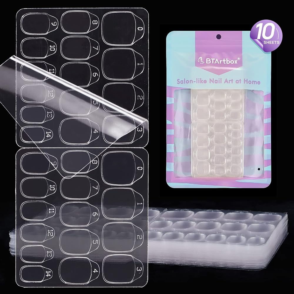 BTArtbox Adhesive Nail Tabs 300Pcs 15 Sizes Ultra Thin Waterproof False Nail