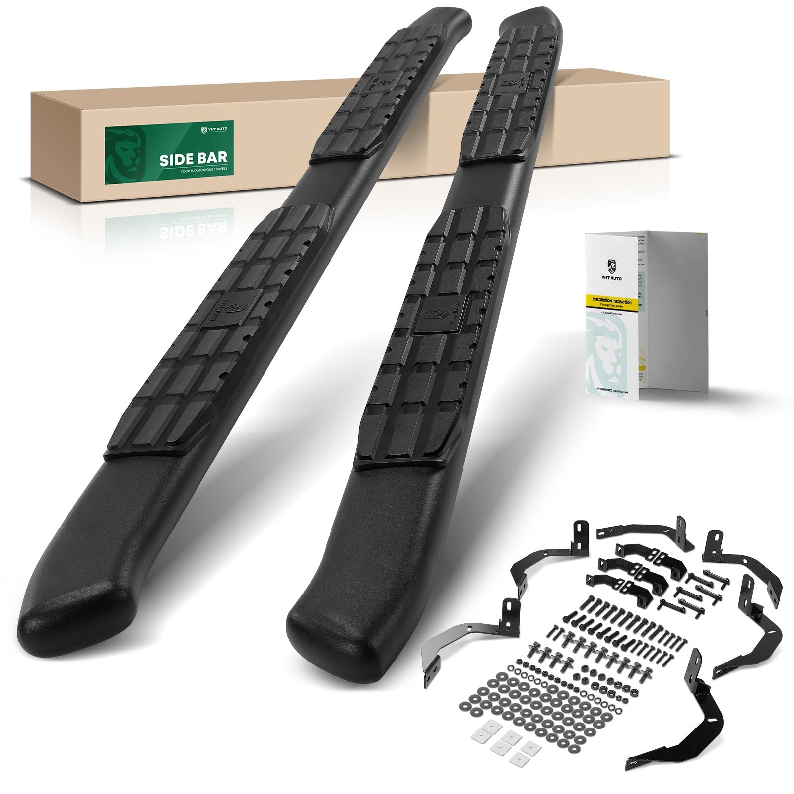 Photo 1 of YHTAUTO 4.25 Inch Running Boards Fit Dodge Ram 1500 2009-2010 & Ram 1500 2011-2018, 1500 Classic 2019-2024 Extended Cab, Oval Bent Ends Side Steps Carbon Steel Step Bars Off-Road Exterior Accessories