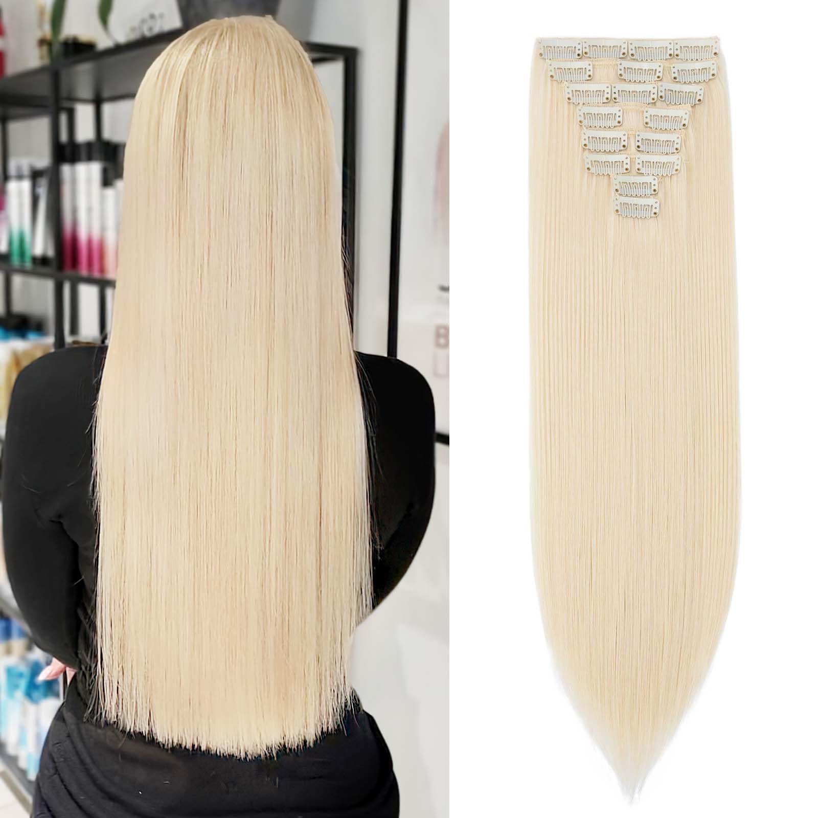 SEGOHAIR Hair Extensions Clip in 8Pcs 18 Clips Synthetic Fiber Seamless 26" Long Straight Full Head - Pale Blonde — image 1