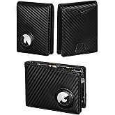 Marc Peter Airtag Wallet – Minimalist Front Pocket RFID Blocking Mens Wallet Full Grain Leather, Bifold AirTag Holder with 2 ID Window up to 14 Cards and Gift Box Carbon