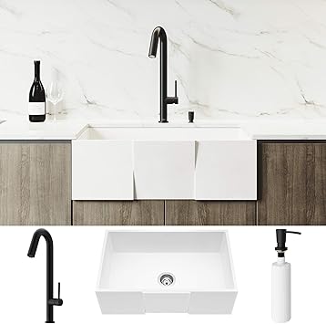 Vigo 30 Inch Square Farmhouse Apron Front Matte Stonetm Kitchen