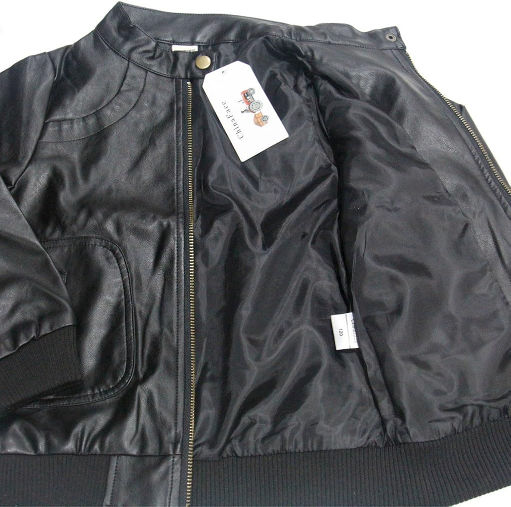 Chinaface Boy's Trendy Stand-Collar PU Leather Spring Moto Jacket Black: Clothing
