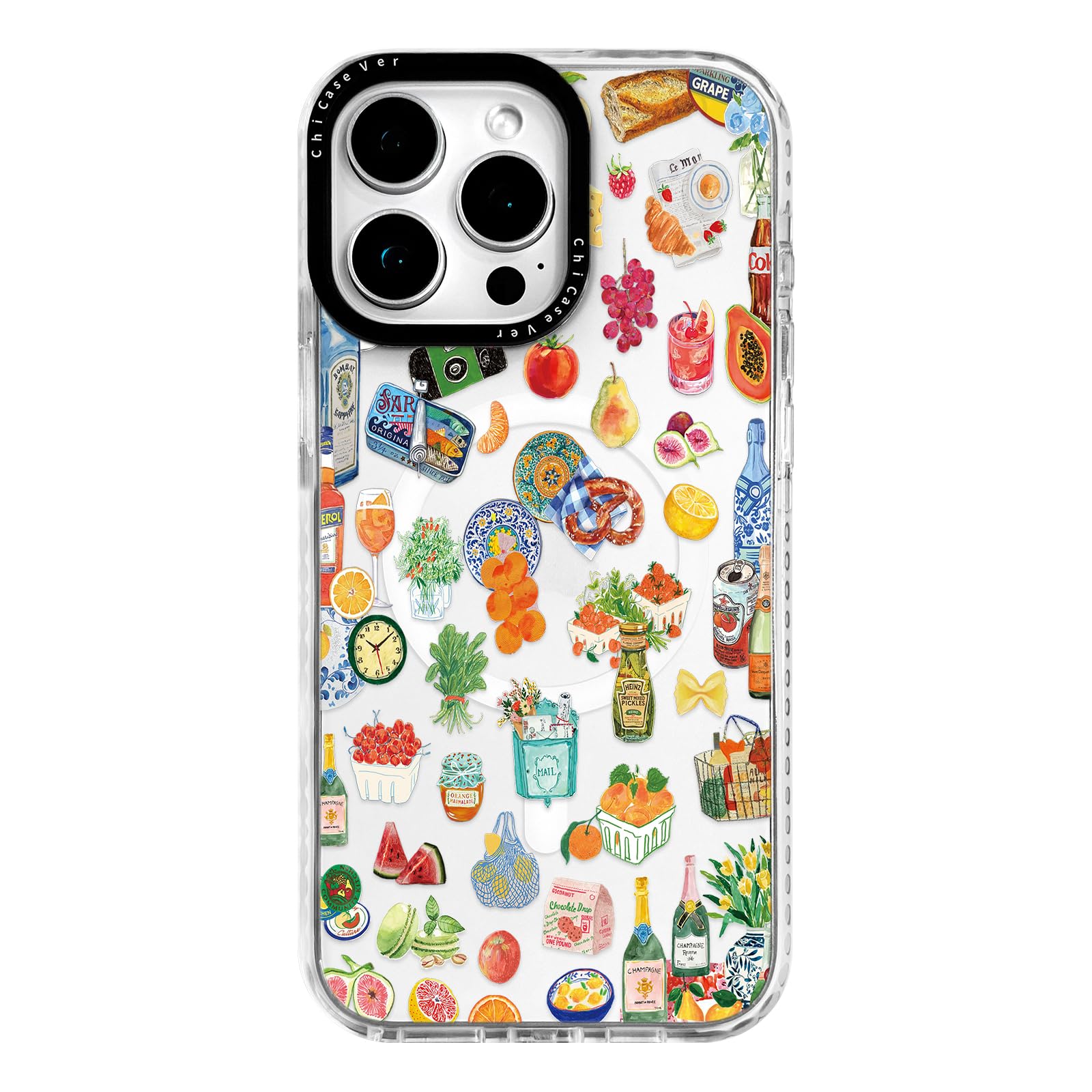 ChiCaseVer for iPhone 12 Pro Max Case, Mediterranean Food Collage, Cute Soft Slim TPU Compatible with MagSafe, Military-Grade Drop Protection & Camera Protection for Women Girls