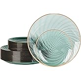 Brolifon 80pcs Clear Green Disposable Shell Plastic Plates With Gold Rim, 10 inch 40 Dinner Plates and 7 inch 40 Dessert Plates for Party, Wedding, Birthday