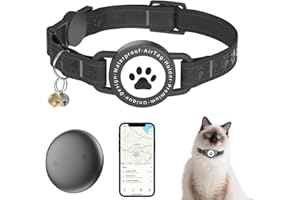 ZOWPET GPS Tracker for Cats, Mini GPS Cat Tracker,Waterproof Trackers Cats Collar with Bells,No Subscription, GPS Cat Collar, Adapt with Apple Find My (iOS Only) Finder Tag for Vehicles, Pets, Kids (Black)