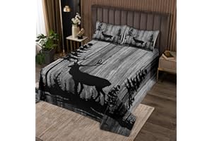 Feelyou Kids Cute Deer Bedspread Queen Size Deer Hunting Coverlet Set for Boys Teens Decor Antlers Western Farmhouse Wild Ani
