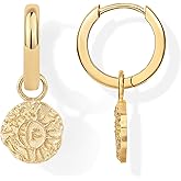 PAVOI 14K Gold Plated S925 Sterling Silver Post Lightweight Drop Dangle Huggie Hoop Earrings for Women | Star, Lock, Pearl, Cross, Lightening, Coin | Dainty Earrings