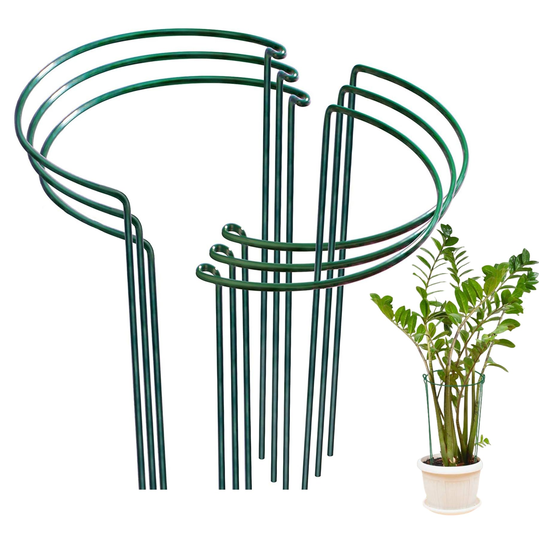 6 Pack Plant Support Stake, Half Round Metal Garden Plant Stake, Green Plant Support Ring, Interlinking to Make Garden Border for Outdoor Indoor Plants, Vegetable, Flowers (35x20CM)