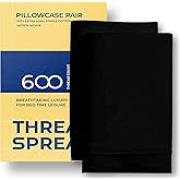THREAD SPREAD 100% Egyptian Cotton Pillow Cases King - 600 Thread Count Pillowcases King Size Set of 2, Soft Cooling & Breathable Long Staple Sateen Weave Cotton Pillow Covers for Bed, Black