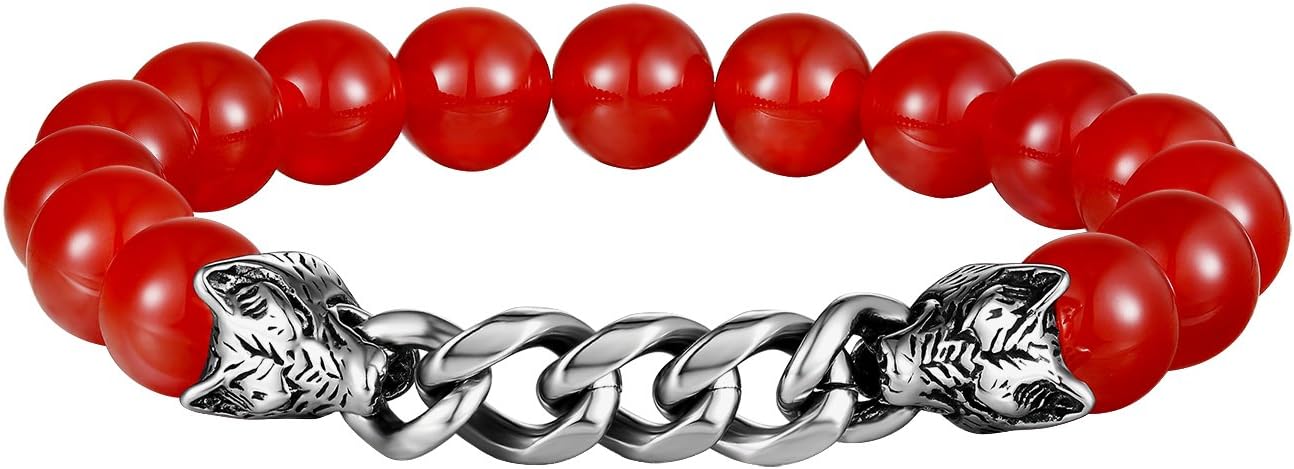 FGA for Men and Women Elastic Volcanic Lava Stone/Agate Stone Round Beads Bracelet with Natural Stone Link Bracelet