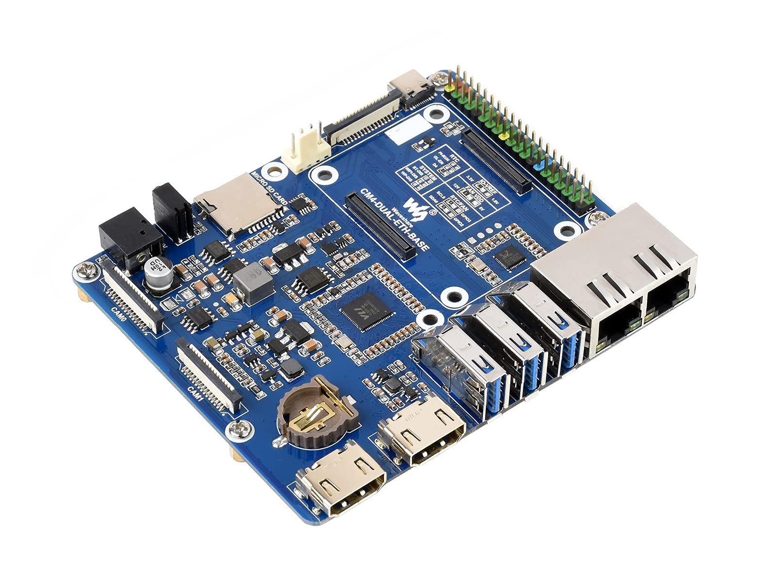 Dual Gigabit Ethernet Base Board Designed for Raspberry Pi Compute Module 4 Lite/EMMC Series Module, Include ETH/CSI/DSI/RTC/HDMI/Micro SD/USB Interfaces, Powerful Ethernet Capability