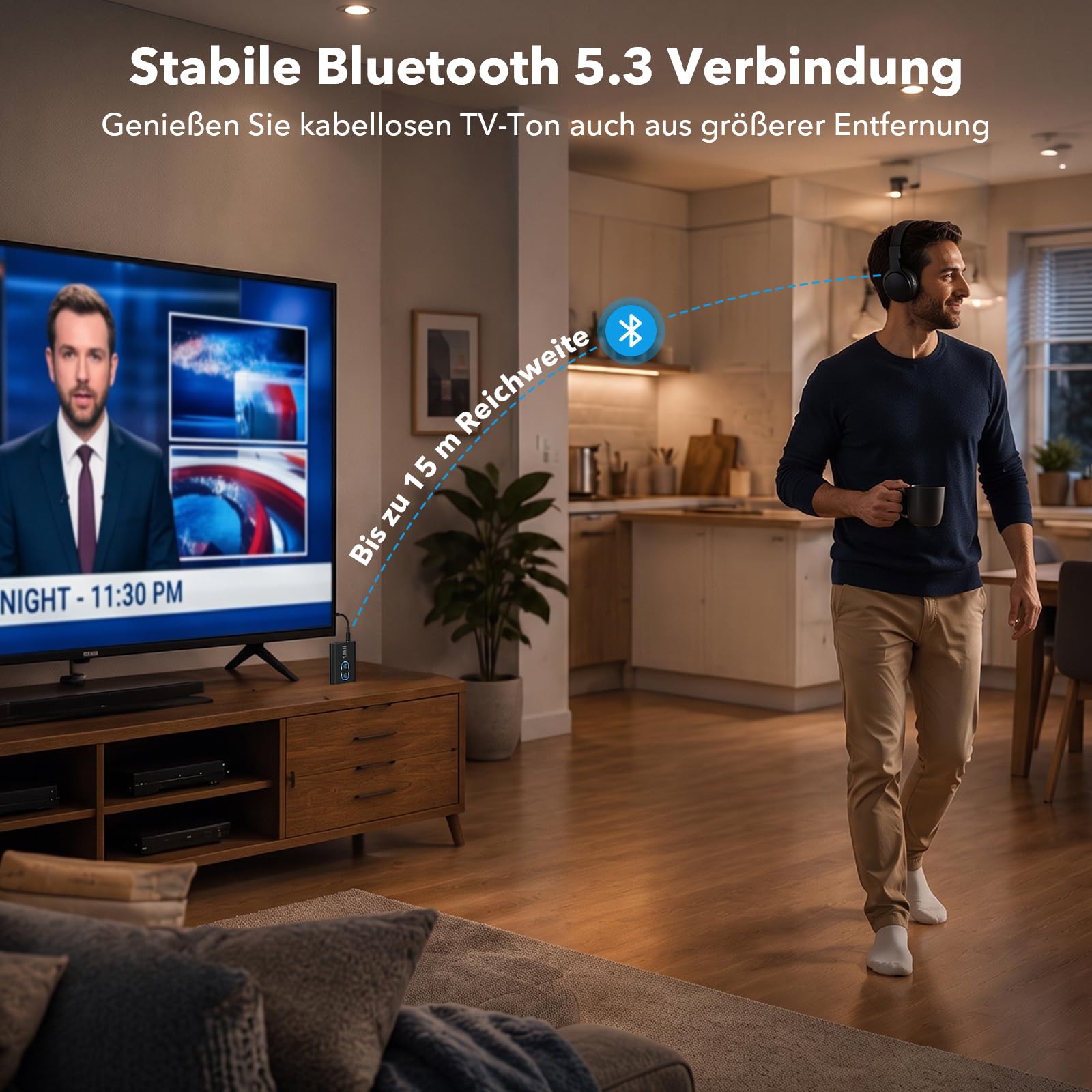 1Mii ML300 Bluetooth 5.3 Adapter für TV und Kopfhörer, 2-in-1 Sender Empfänger, Bluetooth Transmitter mit Dual Link, aptX Adaptive/HD Low Latency, 3,5mm Klinke AUX für Stereoanlage 6