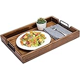 MyGift Burnt Wood Large Serving Tray with Handles, 20 x 14 Ottoman Tray, Breakfast, Coffee Server Tray