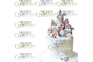 BASEMMAHER 10Pcs Christmas Cake Toppers - Acrylic Mirror Merry Christmas Cake Engraved Toppers for Xmas Party Dessert DIY Decor (Gold Silver)