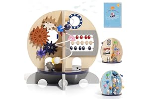 RRIBOUDWAN Timber Lulu 1 Year Old Boy Gifts, Ocean Wooden Activity Cube for Baby, Montessori Busy Board Toys for 1 Year Old Boy, Sensory Educational Toys for Toddlers, 1st Birthday Gifts Boy & Girl