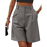 HOTOUCH Bermuda Shorts for Women Summer Dressy Casual Elastic High Waisted Wide Leg Knee Length Shorts with Pockets
