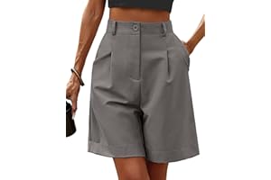 HOTOUCH Womens Bermuda Shorts Casual Elastic High Waisted Wide Leg Shorts Knee Length Summer Shorts with Pockets XS-3XL