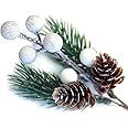 OLYPHAN White Christmas Berries/Berry Stems w. Pine Branches & Artificial Pine Cones/White Holly Spray/Wreath Picks for Winter Decor, Holiday Crafts, Xmas Decorations/Decorative Pick (Snow)
