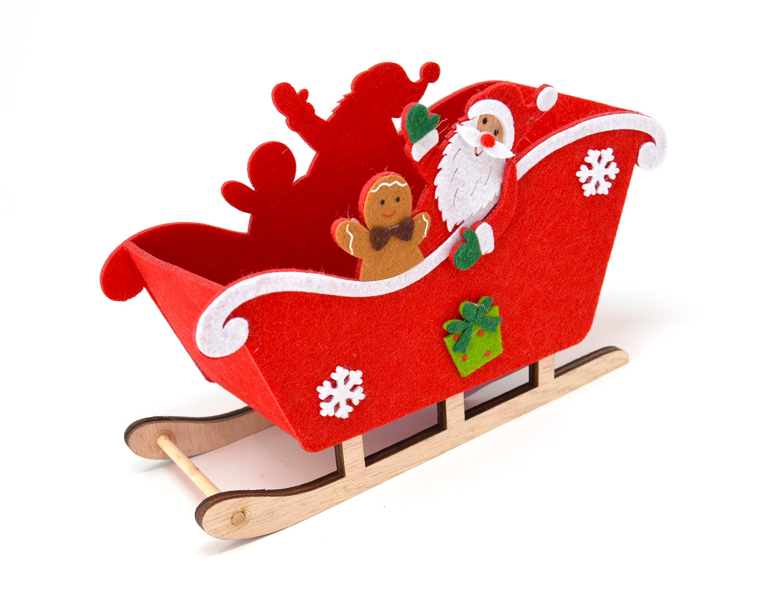 better with Friends Sleigh Felt. Santa Claus Reindeer Cart Stand Happy Sweet Small Gifts Nativity Decoration 22cm 15cm 8cm Handmade Wood