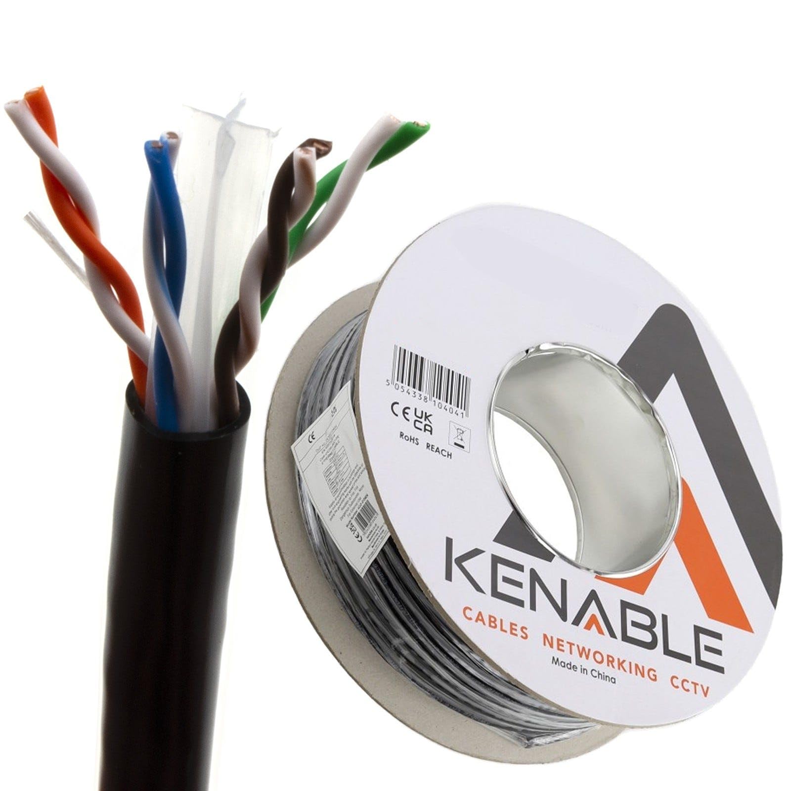 kenable External CAT6 Outdoor Ethernet Cable Reel 100% COPPER UTP Network Lead UV Resistant Waterproof Burial Grade 23AWG PE Sheath Gigabit 100m Black