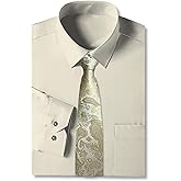Cromoncent Mens Long Sleeve Dress Shirt and Tie Set Suit Shirt with Matching Tie and Handkerchief