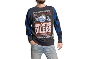 Calhoun NHL Surf & Skate Men's Ugly Christmas Team Logo Buffalo Plaid Raglan Sleeve Lightweight French Terry Sweater