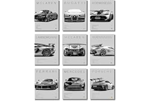 CSLGQGV Car Posters Vintage Racing Car Wall Art Supercar Canvas Prints Painting For Men Room Pictures Guys Dorm Room Aesthetics Decor Bedroom Office (Unframed,8×10inch,9pcs)