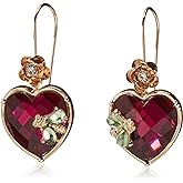 Betsey Johnson Womens Stone Heart Dangle Earrings