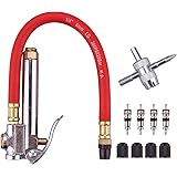 Wynnsky 12" Heavy Duty Straight-on Tapered Chuck Tire Inflator Gauge - 10 to 90 PSI w/Storage Case