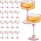 XUWAIDSGN 24 Pcs Champagne Martini Glasses 9 Oz with Gilded Removable Gold Rim Coupe Glasses Pink Martini Glasses Plastic Mimosa Vintage Coupe Glasses Set For Wedding Anniversary (24, Ribbed Pink)