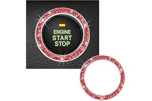 Kewucn Bling Crystal Double Rhinestone Car Engine Start Decoration Ring, Sparkling Push Start Button Sticker, Key Ignition & Knob Ring Decoration, Bling Car Interior Accessory(Red)