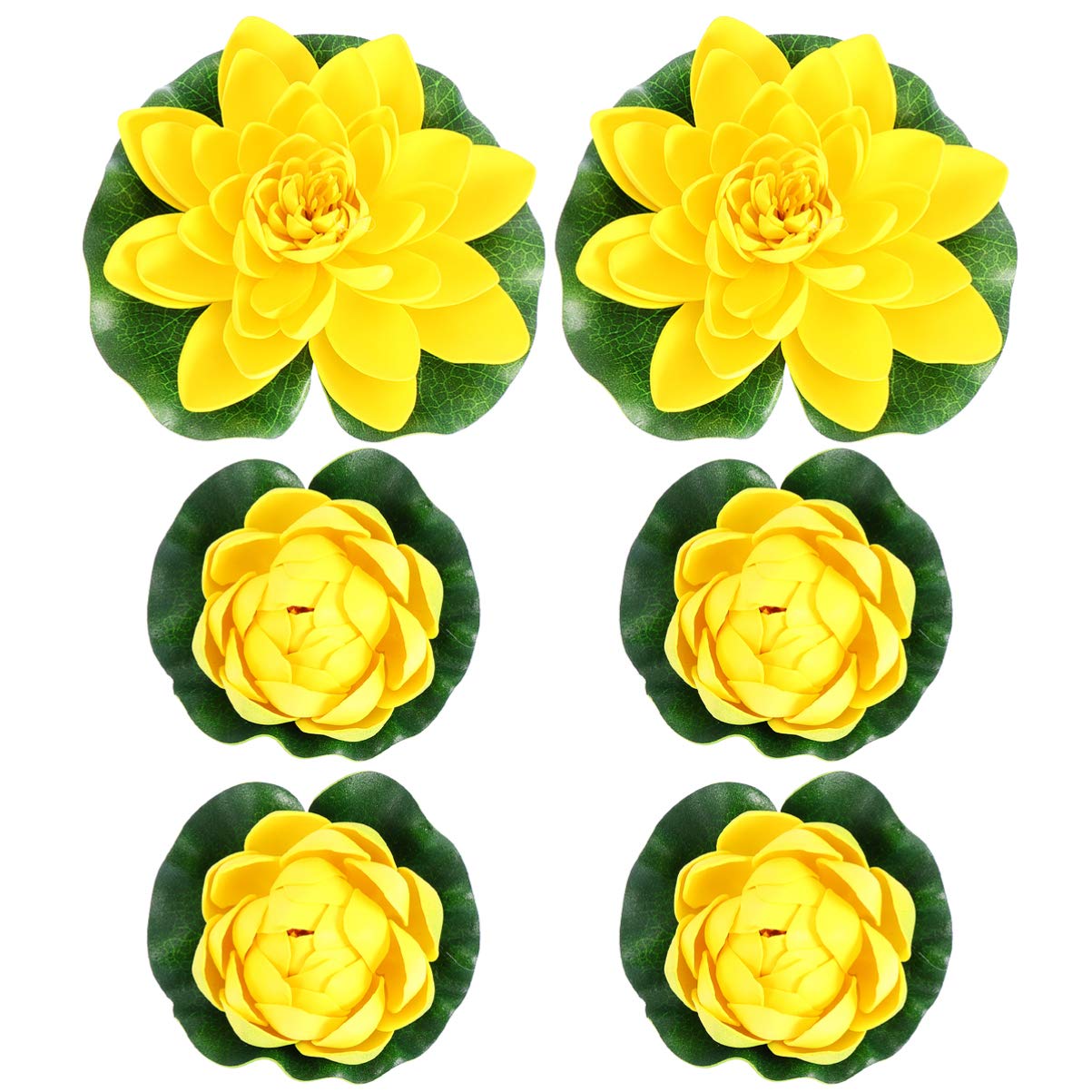 iplusmile 6PCS Artificial Floating Lotus Lilies - Realistic Plastic Pond Plants, Includes 7 Inch & 4 Inch Two Sizes for Pond Aquarium Decoration