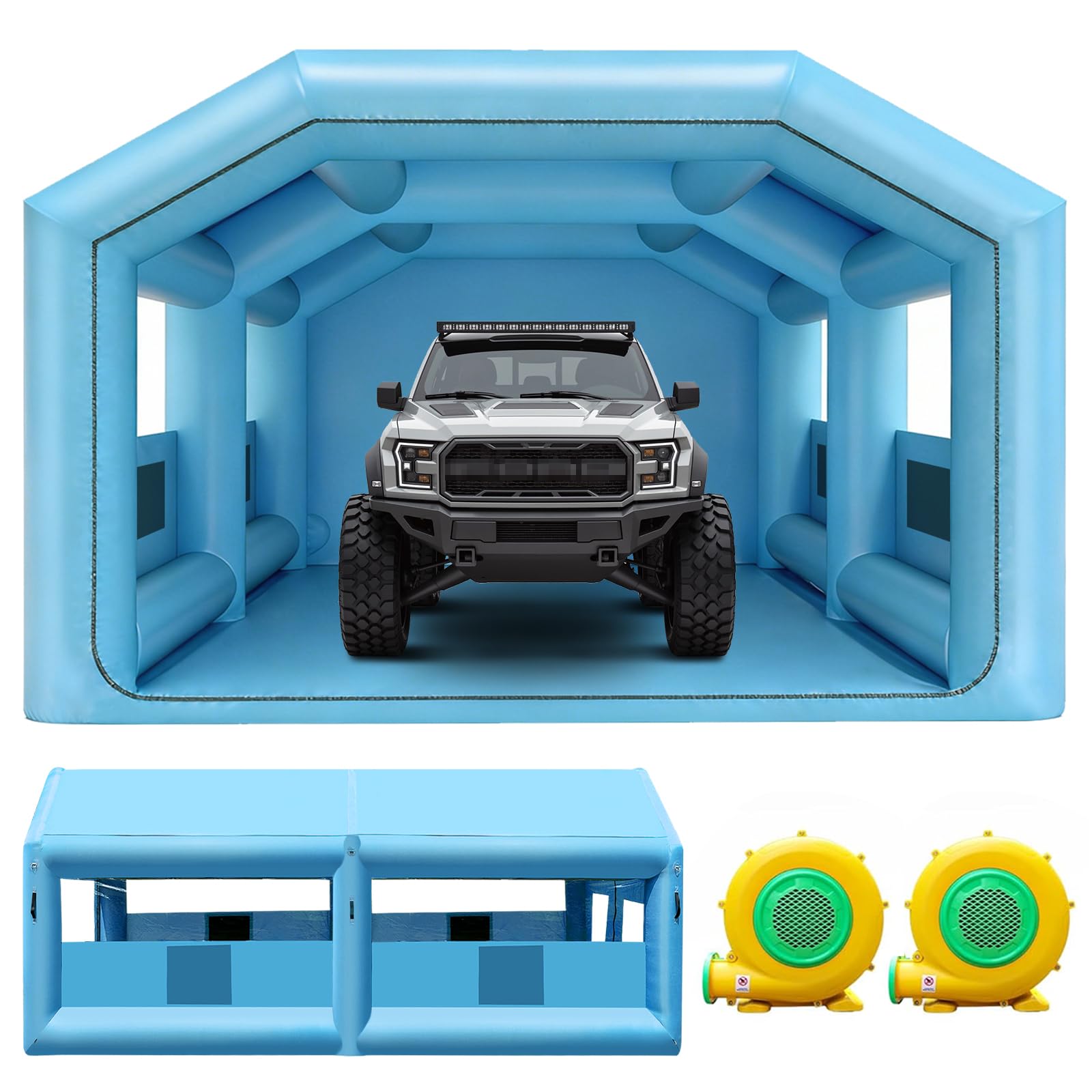 Photo 1 of *Dirty* *Minor Damage to fabric?* Inflatable Paint Booth for Car 30x20x11.5FT Portable Spray Booth Tent with 1100W + 750W Blowers Air Filter System for DIY Spray Car Truck Motorcycle Garage Furniture Part Painting