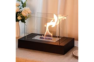 NEWIMAGE Rectangular Tabletop Fire Bowl Pot with Four-Sided Glass 13.5" L Portable Tabletop Fireplace Clean Burning Bio Ethanol Ventless Fireplace Indoor & Outdoor Gift for Balcony Home Decor