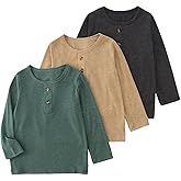JOLYSHID 3 Pack Boys Long Sleeve Tee Soft Crewneck Basic Tops Henley Shirt Solid Colors Shirts 4-12Y