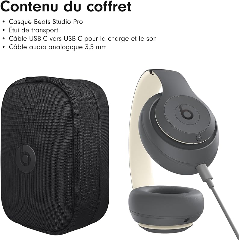 Studio Pro - Casque sans fil avec Bluetooth et Réduction du bruit - Audio spatial personnalisé, Compatibilité Apple et Android - Gris cendre