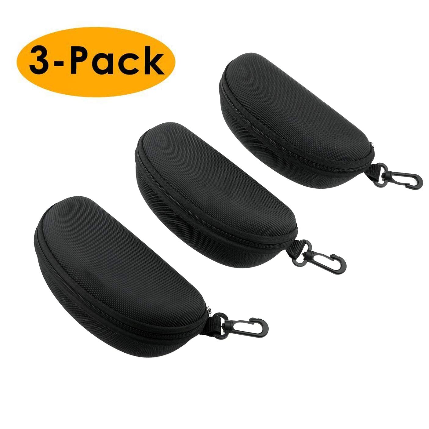 (3PCS) Portable Travel Zipper Eyeglass Cases Sunglasses Semi Hard Box
