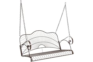 VINGLI Upgraded Metal Patio Porch Swing, 660 LBS Weight Capacity Steel Porch Swing Chair for Outdoors, Heavy Duty Swing Chair Bench for Gardens & Yards (Pattern 3)